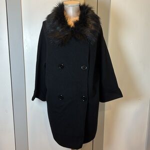 Max Studio Double Breasted faux fur collar 3/4 length slv sweater jacket SZ MD